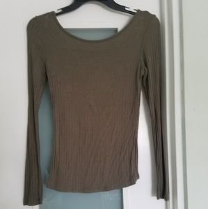 Brown Long Sleeve Criss Cross Back Top